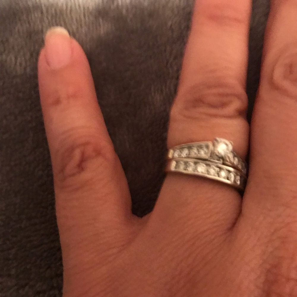 Diamond wedding ring set 14k white gold size 5.5